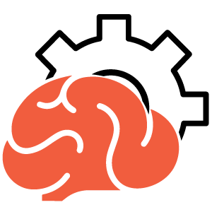 ICON: A brain with a gear behind it; brain operation